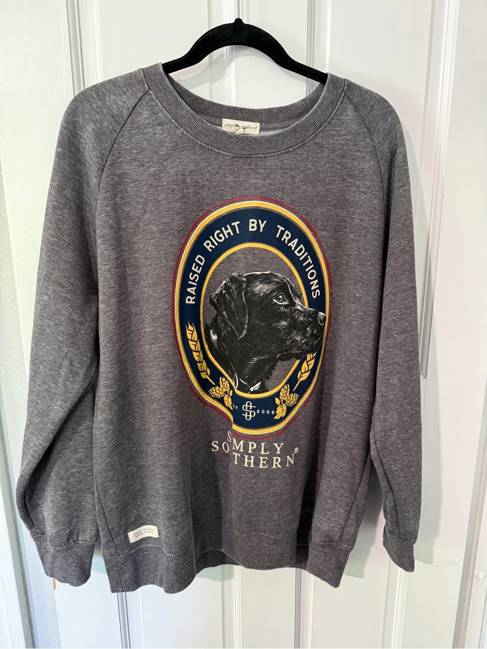 Simply Southern Gray Sweatshirt with Dog Portrait Oval Crest